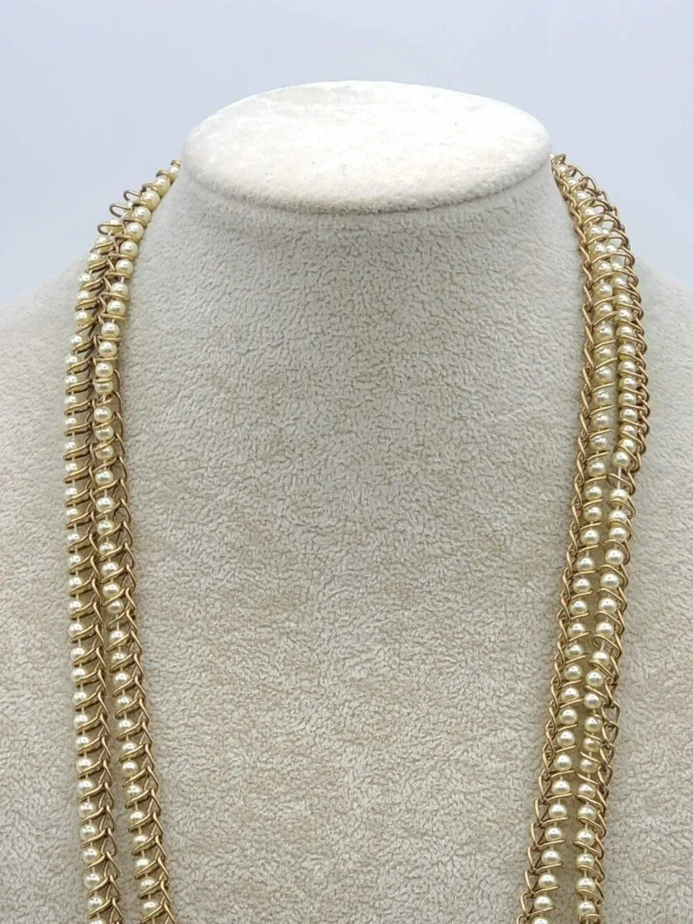 J Crew Small Pearl in Gold Tone Long Chain Necklace